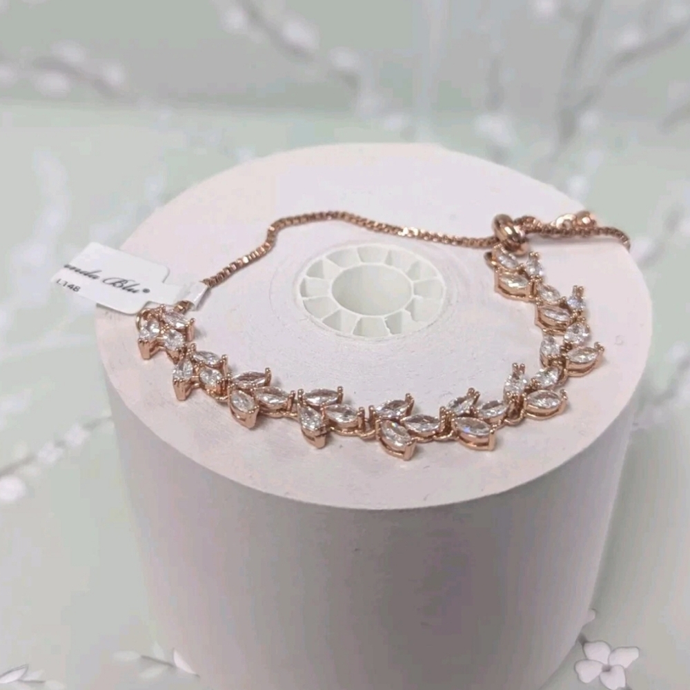 Rose Gold Adjustable Bracelet with Crystal Accents